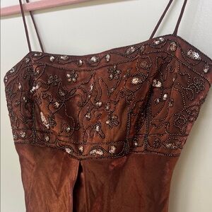 Vintage Y2K 90’s Copper Brown Metallic Shimmer Beaded Sequin Empire Waist 3/4
